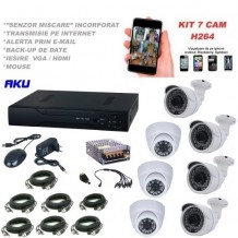  Kit supraveghere video AKU 7 camere 1200TVL 1280x960 pixeli + DVR 8 canale FULL HD 1080N H264, interior exterior carcase metalice GIGANT, iesire internet cu vizualizare pe telefon mobil tableta desktop